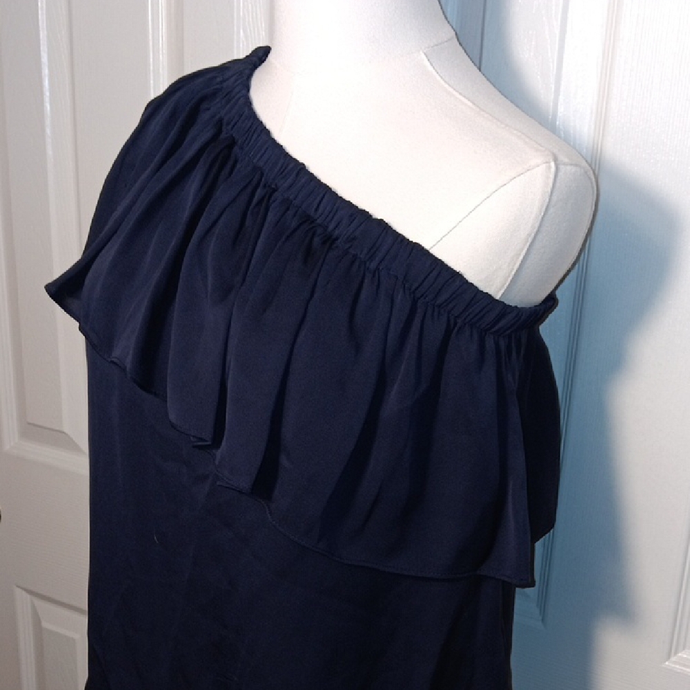 Milly One-Shoulder Ruffle Top In Navy Blue - Picture 4 of 11